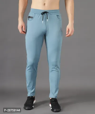 Stylish Blue Cotton Solid Regular Track Pants For Men-thumb0