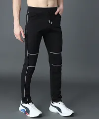 Stylish Black Cotton Solid Regular Track Pants For Men-thumb2