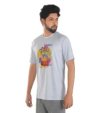 Stylish Grey Polyester Printed Round Neck Tees For Men-thumb2