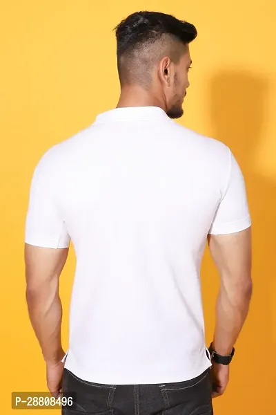 Stylish White Cotton Blend Solid Polos For Men-thumb2