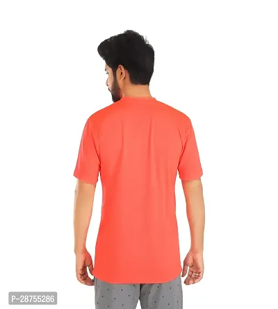 Stylish Orange Cotton Blend Printed Round Neck Tees For Men-thumb2