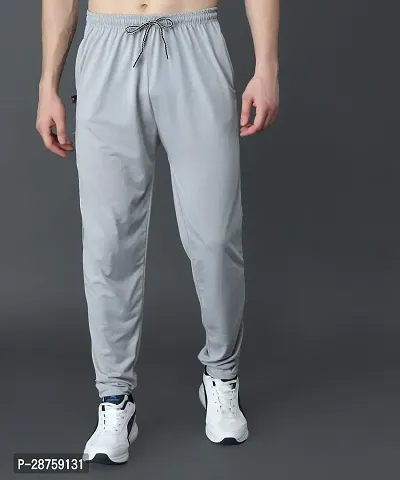 Stylish Grey Cotton Solid Regular Track Pants For Men-thumb0