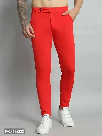 Comfortable Red Cotton Spandex Mid-Rise Trouser For Men-thumb0