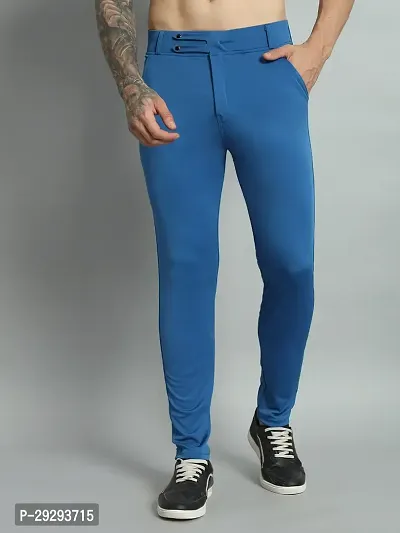 Stylish Blue 4 Way Lycra Solid Trouser For Men-thumb0