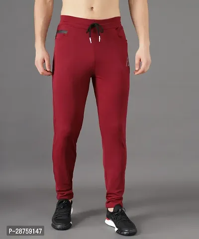 Stylish Red Cotton Solid Regular Track Pants For Men-thumb0