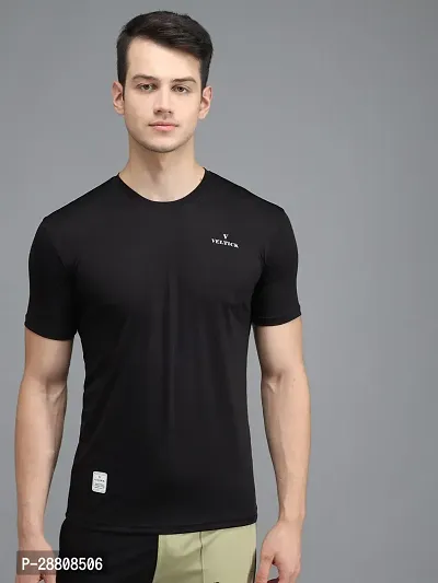 Stylish Black Elastane Solid Round Neck Tees For Men