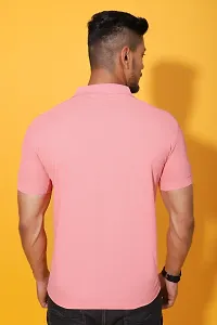 Stylish Pink Cotton Blend Solid Polos For Men-thumb1