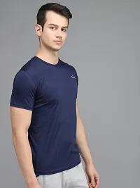 Stylish Blue Elastane Solid Round Neck Tees For Men-thumb3