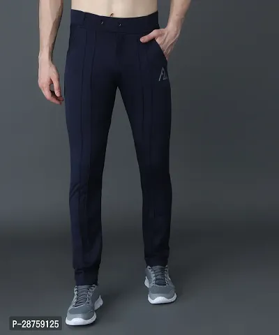 Stylish Blue Cotton Solid Regular Track Pants For Men-thumb0