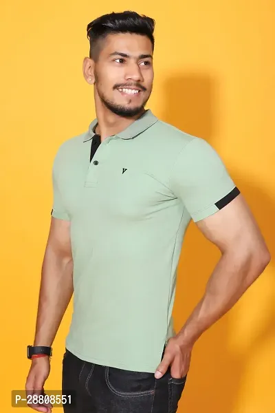 Stylish Green Cotton Blend Solid Polos For Men-thumb4