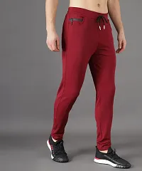 Stylish Red Cotton Solid Regular Track Pants For Men-thumb2