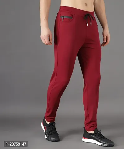 Stylish Red Cotton Solid Regular Track Pants For Men-thumb3