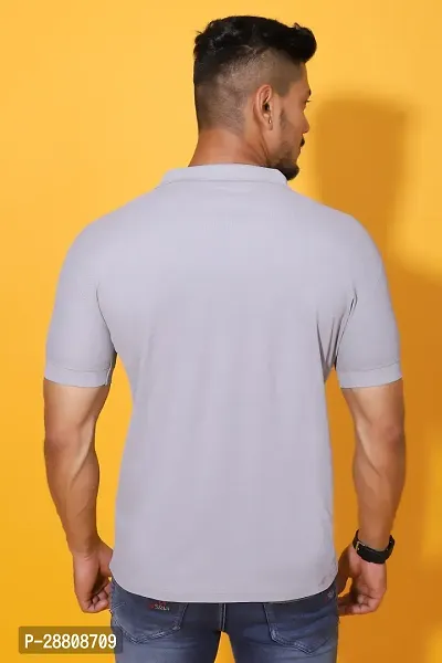 Stylish Grey Cotton Blend Solid Polos For Men-thumb2