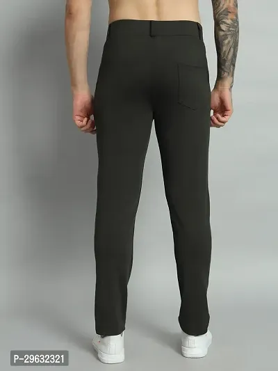 Comfortable Olive Cotton Spandex Mid-Rise Trouser For Men-thumb2