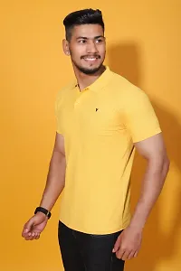 Stylish Yellow Cotton Blend Solid Polos For Men-thumb3