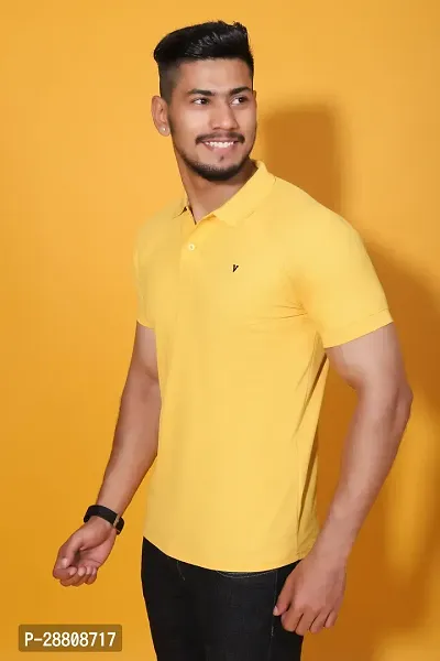 Stylish Yellow Cotton Blend Solid Polos For Men-thumb4