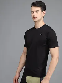 Stylish Black Elastane Solid Round Neck Tees For Men-thumb2