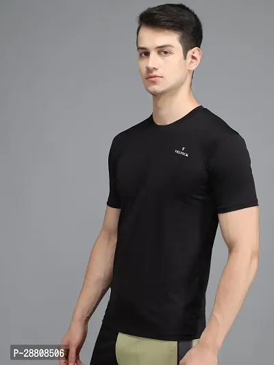 Stylish Black Elastane Solid Round Neck Tees For Men-thumb3