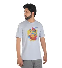 Stylish Grey Polyester Printed Round Neck Tees For Men-thumb3