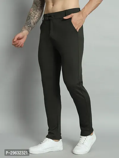 Comfortable Olive Cotton Spandex Mid-Rise Trouser For Men-thumb3