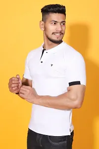 Stylish White Cotton Blend Solid Polos For Men-thumb3