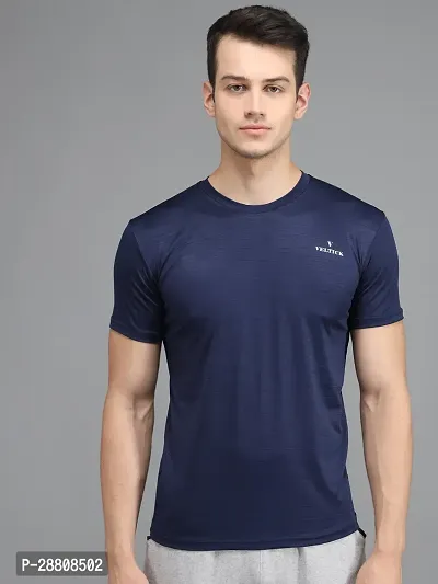 Stylish Blue Elastane Solid Round Neck Tees For Men-thumb0