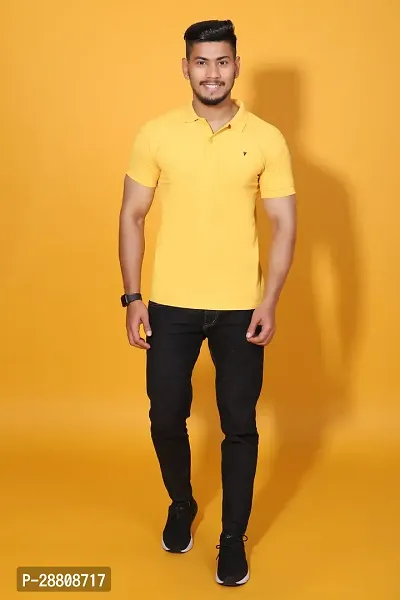 Stylish Yellow Cotton Blend Solid Polos For Men-thumb5