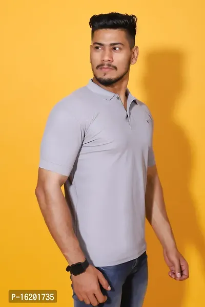 Styish Fancy Cotton Blend Solid Polos T-Shirts For Men-thumb3