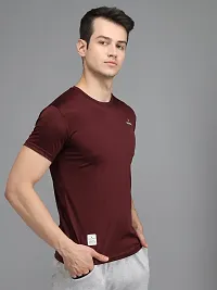 Stylish Maroon Elastane Solid Round Neck Tees For Men-thumb3