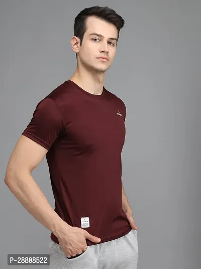 Stylish Maroon Elastane Solid Round Neck Tees For Men-thumb4