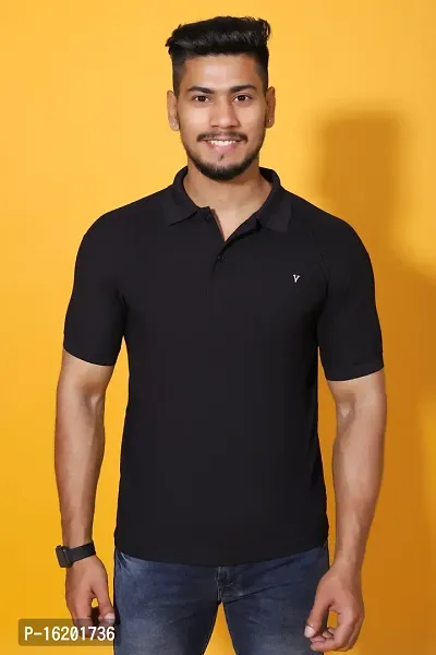 Styish Fancy Cotton Blend Solid Polos T-Shirts For Men-thumb0