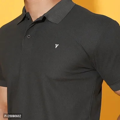 Stylish Black Cotton Blend Solid Polos For Men-thumb4