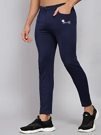 Stylish Navy Blue Polyester Blend Solid Regular Track Pants For Men-thumb3