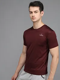 Stylish Maroon Elastane Solid Round Neck Tees For Men-thumb2