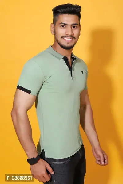 Stylish Green Cotton Blend Solid Polos For Men-thumb3