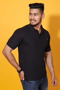 Stylish Black Cotton Blend Solid Polos For Men-thumb2