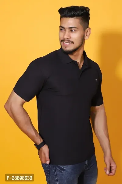 Stylish Black Cotton Blend Solid Polos For Men-thumb3