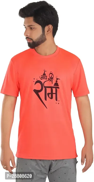 Stylish Orange Cotton Blend Printed Round Neck Tees For Men