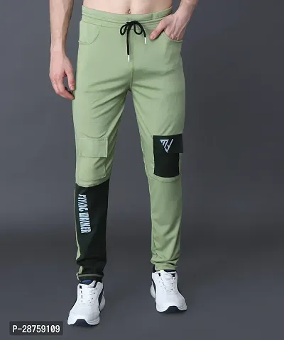 Stylish Green Cotton Solid Regular Track Pants For Men-thumb0