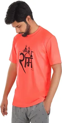 Stylish Orange Cotton Blend Printed Round Neck Tees For Men-thumb3