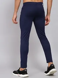 Stylish Navy Blue Polyester Blend Solid Regular Track Pants For Men-thumb1