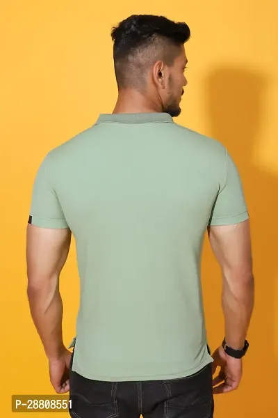 Stylish Green Cotton Blend Solid Polos For Men-thumb2