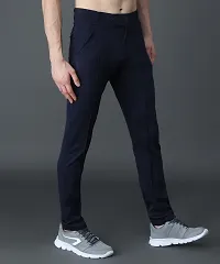 Stylish Blue Cotton Solid Regular Track Pants For Men-thumb2