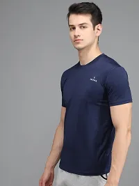 Stylish Blue Elastane Solid Round Neck Tees For Men-thumb2