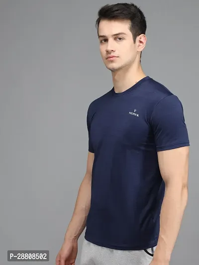 Stylish Blue Elastane Solid Round Neck Tees For Men-thumb3