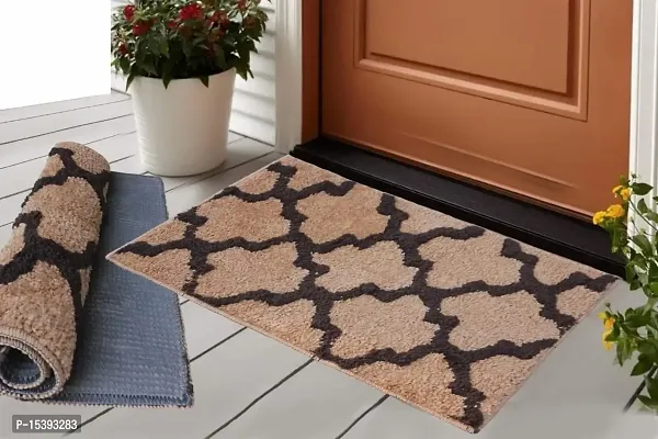 Hunny D?cor Indoor Modern Luxury Solid Door Mats for Bathroom Entrance Anti Skid Water Absorbent Dirt Trapper Rugs with Back Rubber Binding (Doormat-BWN)-thumb0