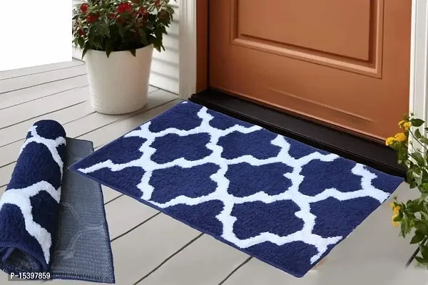 Hunny D?cor Indoor Modern Luxury Solid Door Mats for Bathroom Entrance Anti Skid Water Absorbent Dirt Trapper Rugs with Back Rubber Binding (Doormat-NYBLU)-thumb0