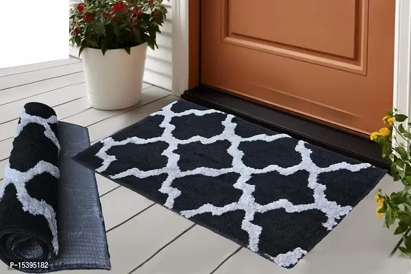 Hunny D?cor Indoor Modern Luxury Solid Door Mats for Bathroom Entrance Anti Skid Water Absorbent Dirt Trapper Rugs with Back Rubber Binding (Doormat-BLK)