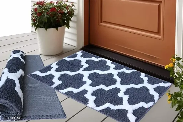 Hunny D?cor Indoor Modern Luxury Solid Door Mats for Bathroom Entrance Anti Skid Water Absorbent Dirt Trapper Rugs with Back Rubber Binding (Doormat-Gray)