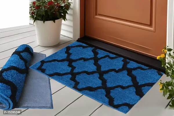 Hunny D?cor Indoor Modern Luxury Solid Door Mats for Bathroom Entrance Anti Skid Water Absorbent Dirt Trapper Rugs with Back Rubber Binding (Doormat-Blue)